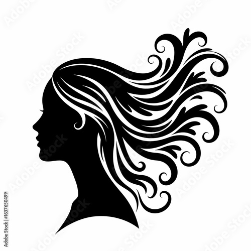 Elegant woman silhouette with flowing hair for beauty salon branding needs
