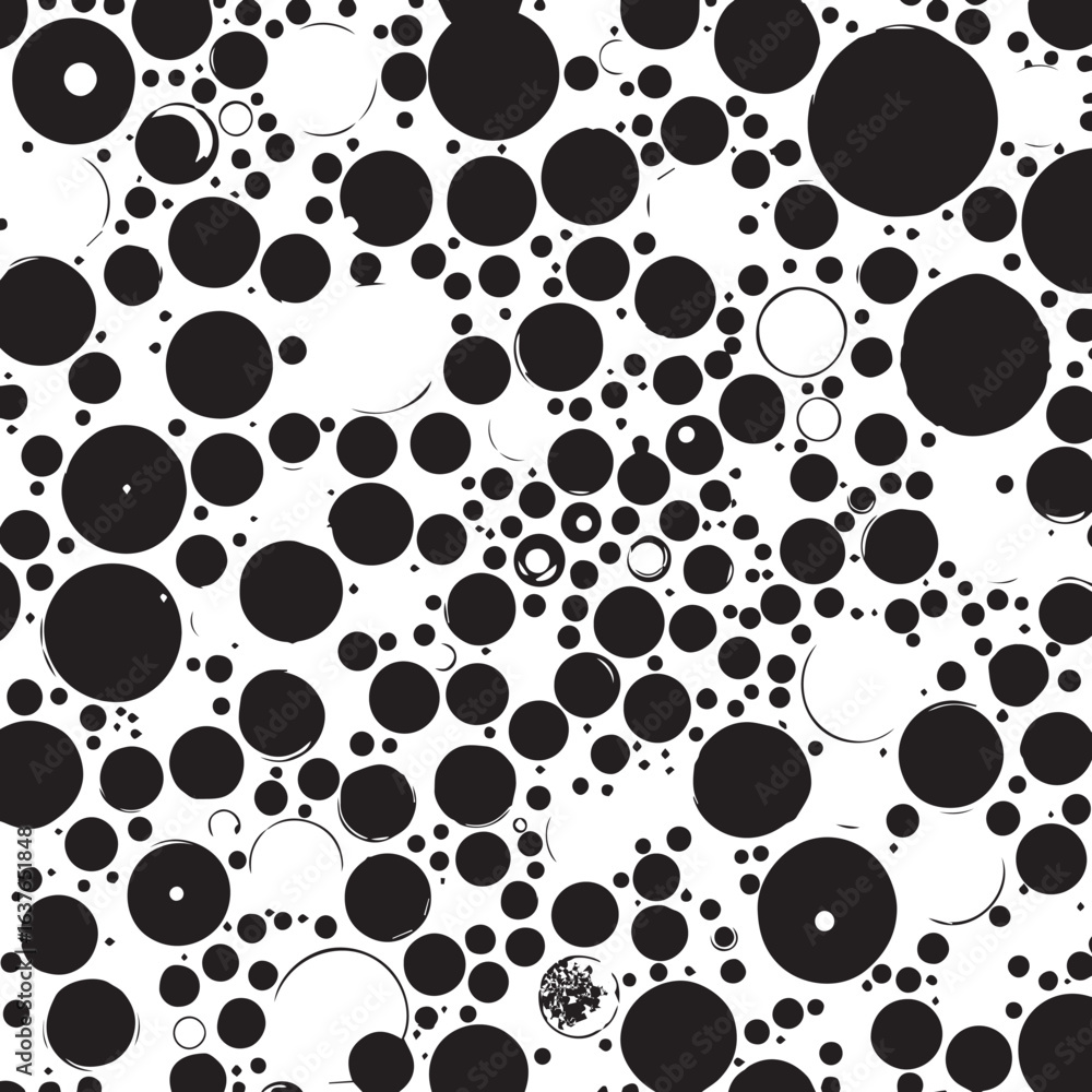 Fototapeta premium A seamless vector pattern of messy circles, an abstract black and white background