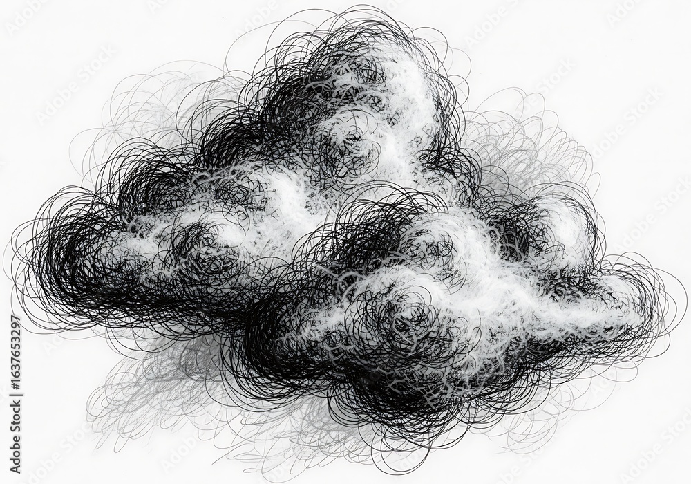 Fototapeta premium Abstract Cloudscape: Black and White Scribble Art Illustration on White Background