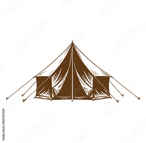 Brown tent illustration representing camping adventure outdoors and recreational activities