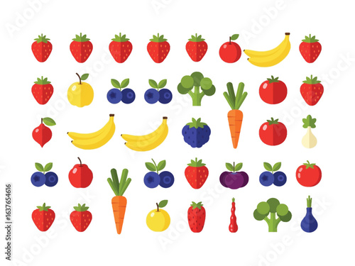 Fresh Produce Arrangement: A colorful and vibrant illustration of various fruits and vegetables artfully arranged, showcasing the beauty and diversity of nature's bounty.