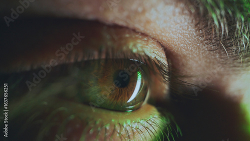 Photos Human eye reflecting green light showing futuristic concept