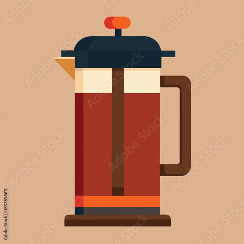 Flat design illustration of a french press coffee maker