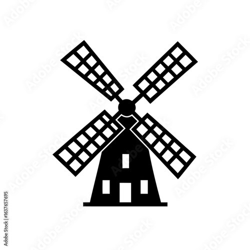 Silhouette of windmill on transparent background