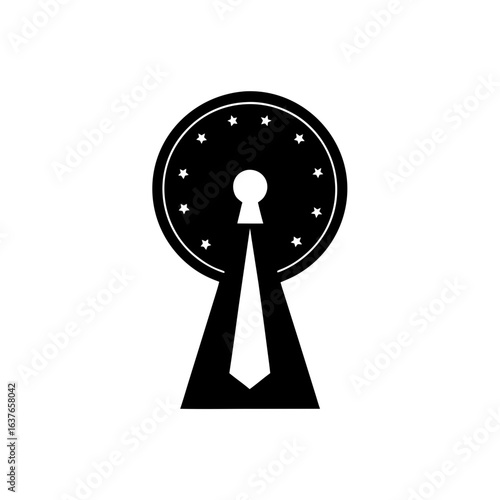 Tie through keyhole on transparent background silhouette