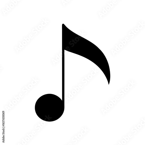 Single musical note on transparent background silhouette