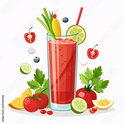 Bloody Mary Cocktail Garnish Vector Isolated on White Background