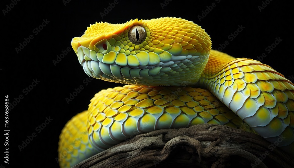 Obraz premium The Yellow White-lipped Pit Viper (Trimeresurus insularis) closeup 