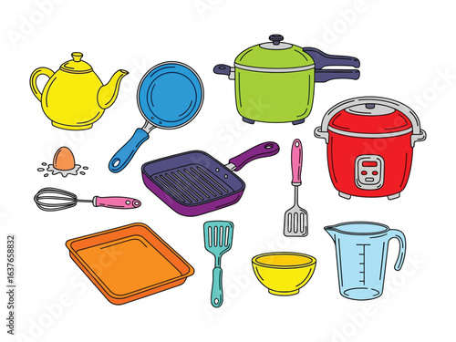 Kitchen Essentials: This illustration shows various cooking tools, each carefully designed to bring out the artist's dedication to culinary arts.