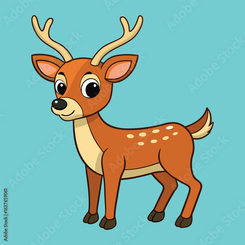 Cute cartoon deer with brown fur and white spots standing