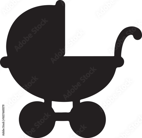 Silhouette Style Vector Baby Stroller Logo Design Icon – Minimal Infant Carriage Symbol for Parenting, Childcare, Nursery, Family Brand Identity, Monochrome Pram Graphic Illustration