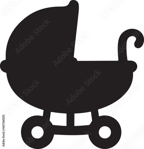 Silhouette Style Vector Baby Stroller Logo Design Icon – Minimal Infant Carriage Symbol for Parenting, Childcare, Nursery, Family Brand Identity, Monochrome Pram Graphic Illustration