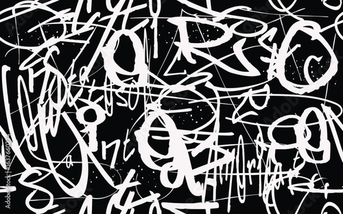 Graffiti handwritten pattern design vector, Seamless writing pattern with isolated abstract hand drawn art brush background elements, white and black .eps8