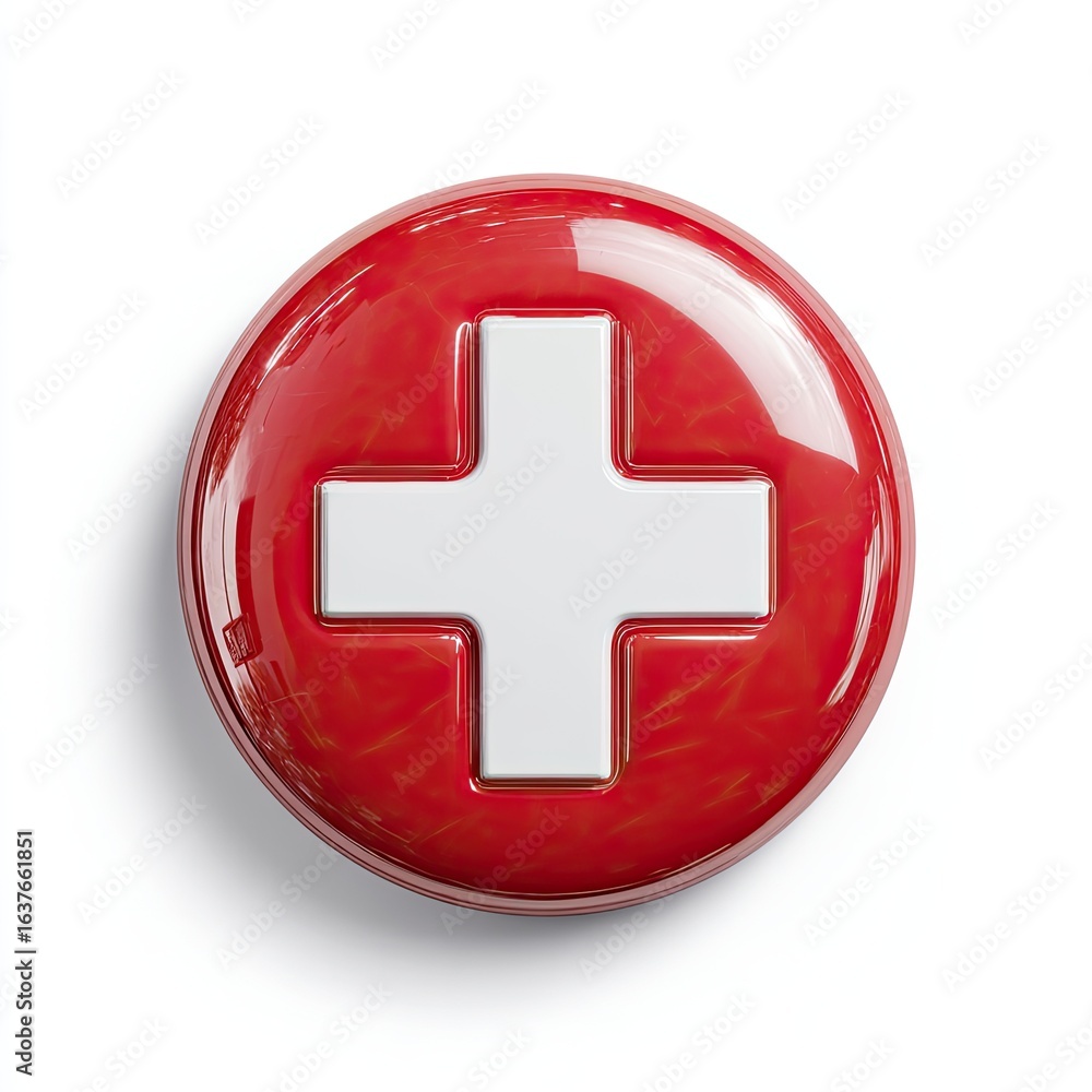 Obraz premium Red button with white cross