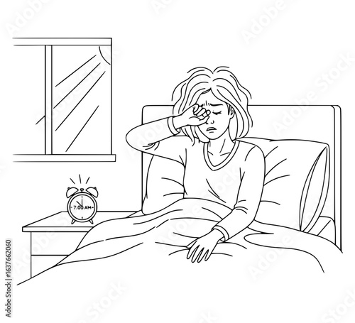 Sleepy Woman Stretching After Waking Up