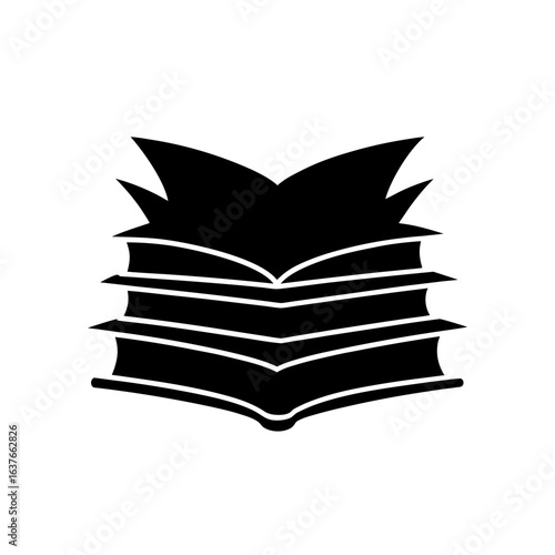 Stack of open books on transparent background silhouette