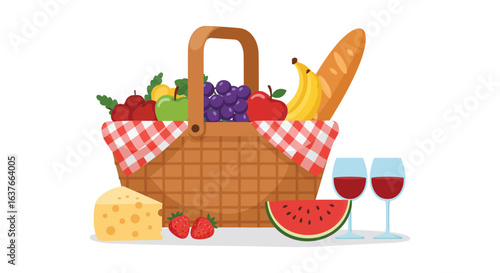 Picnic Basket Filled with Food and Drinks Illustration silhouette