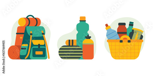 Collection of camping and outdoor adventure gear and supplies