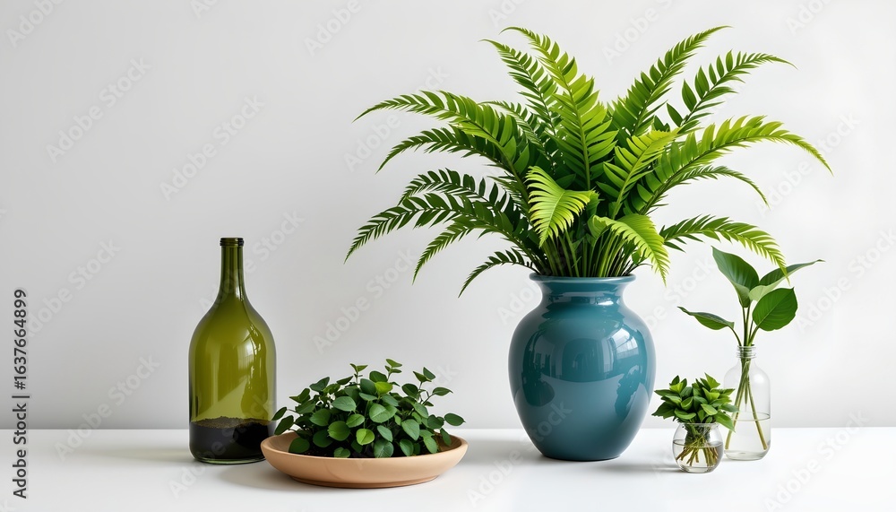 Obraz premium Modern Minimalistic Greenery Flat Lay