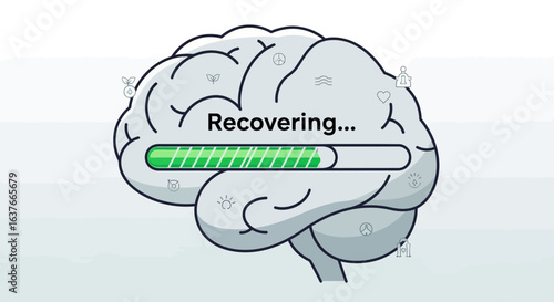 Illustration Vector Showing Recovering Brain Concept with Progress Bar Modern Style