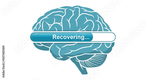Illustration Vector of Recovering Brain Concept with loading bar Progress indicator medical design in blue and white for health and neuroscience awareness