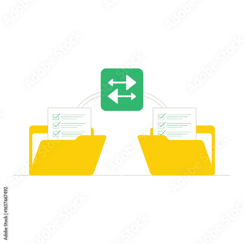 Digital file transfer between two folders with arrows icon