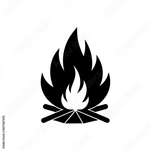 Burning fire drawing on transparent background silhouette