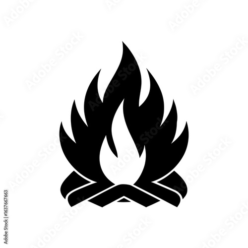 Iconic fire campfire on transparent background silhouette