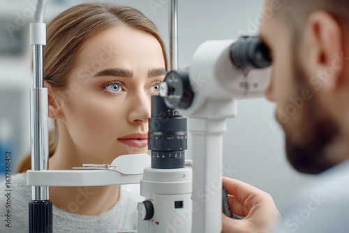 Wallpaper Mural The woman checking the eye vision in ophthalmology clinic. Torontodigital.ca