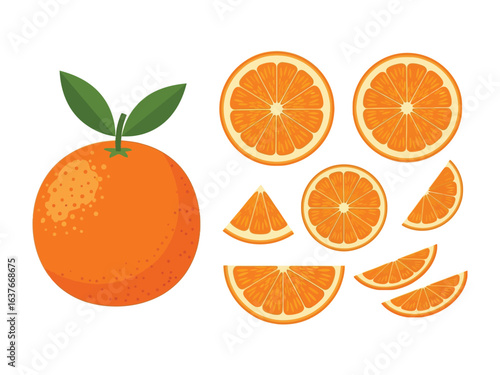 Vibrant Orange Sections: A photorealistic depiction of a juicy orange, complete with slices and segments, embodies freshness and vitality.