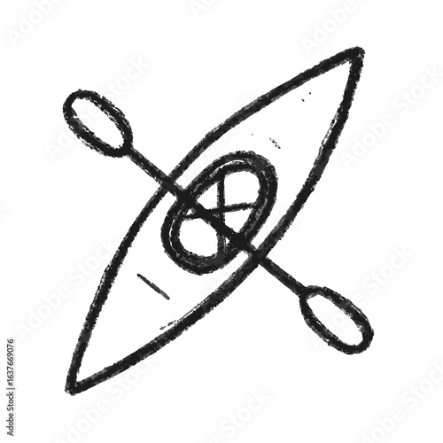 Kayak and paddles illustration in a simple black line style  