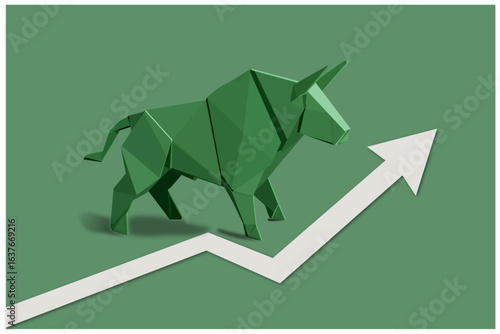 Origami Bull Symbolizing Strong Market – Minimalist Financial Vector Illustration