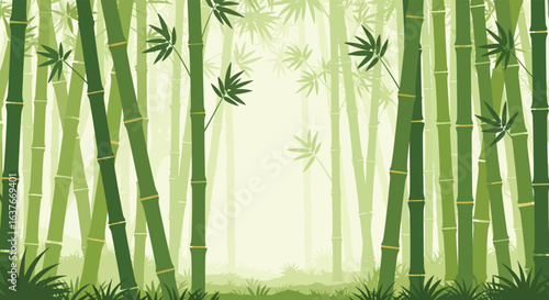 Bamboo Forest Background with a Light Center in Silhouette Style silhouette