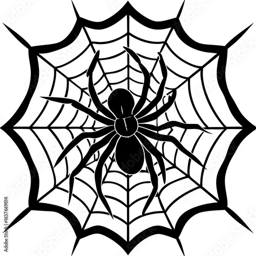 Black spider and web silhouette for halloween