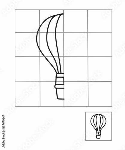 	
Symmetry drawing for kids, draw the other half side  hot air balloon activity for kindergarten, complete picture worksheet, Symmetry worksheet