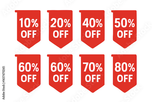 Discount Tags with Percentages Off Offering Savings and Promotions for Retail Shopping and Advertising Campaigns Marketing Sales