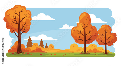 Autumnal Landscape with Trees and Clouds Silhouette