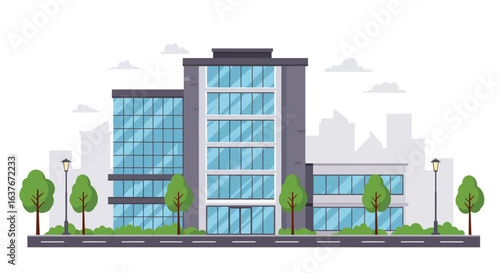 Modern Cityscape with Office Buildings and Trees Illustration silhouette