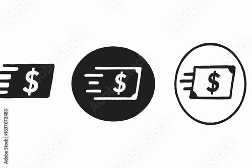 Fast money transfer icon set representing quick payment methods and finance transactions with simple and minimal design
