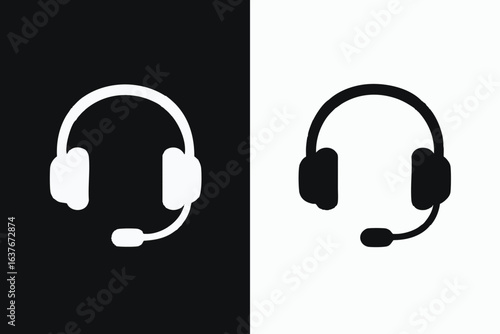 Black and White Headphone Icon Illustration for Call Center and Customer Support Services Communication with Clean Minimalist Design
