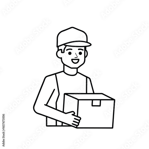 delivery person icon, outline vector of courier with parcel for shipping services, e-commerce platforms, and last-mile logistics