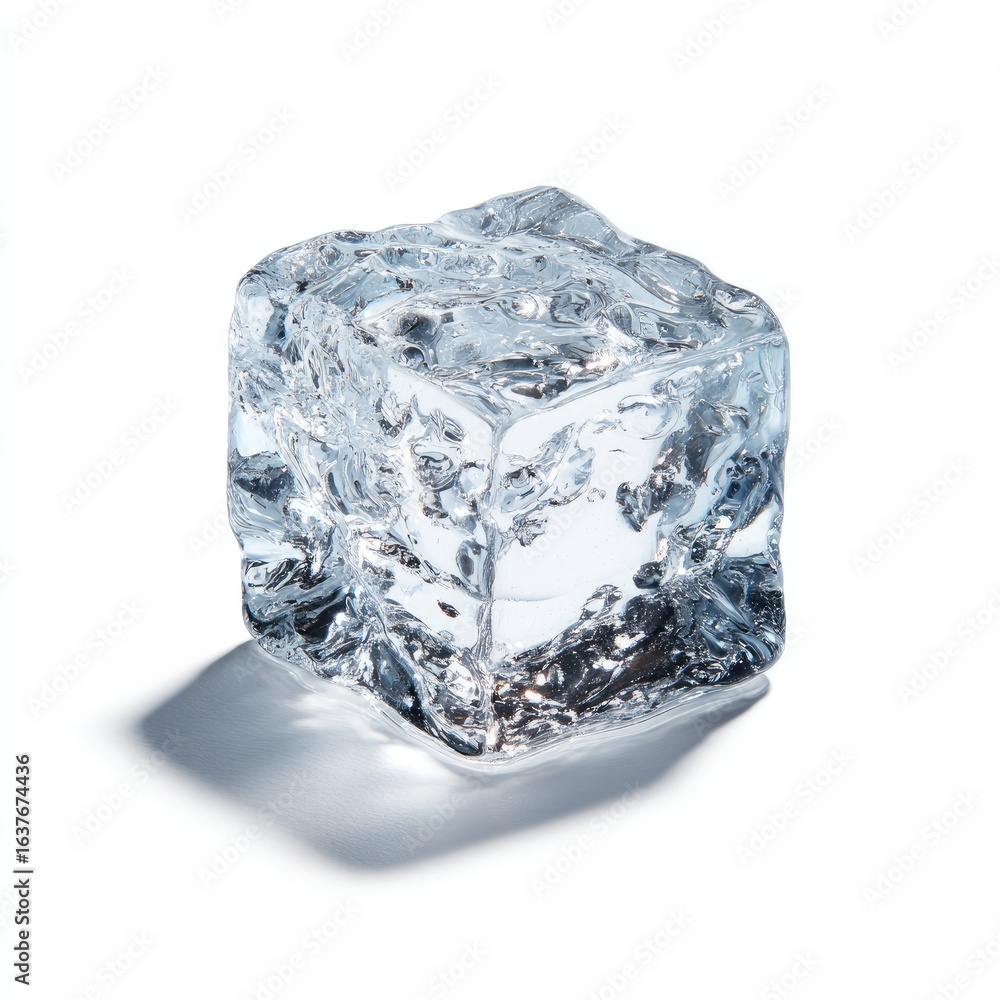 Obraz premium Clear, square ice cube on white background