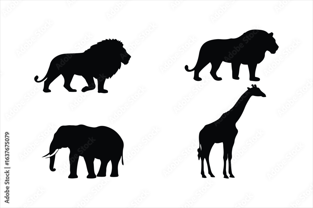 Naklejka premium Collection of african wildlife animals in silhouette