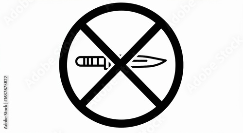Elegant Black Silhouette of a ban on carrying sharp weapons and knives Minimalist Vector Illustration