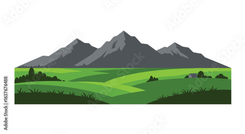 Majestic Mountain Range and Rolling Hills Silhouette