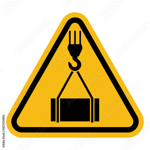 Overhead Load Warning Sign in Yellow Triangle Symbolizing Danger and Caution in Industrial and Construction Environments