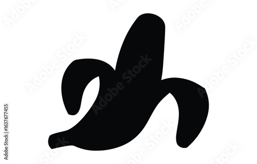 Peeled banana black silhouette, Banana icon. Banana fruit silhouette vector