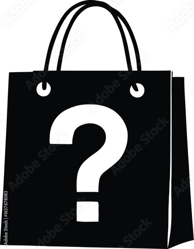 Mystery shopping bag icon with a question mark. Vector symbol for retail, surprise gifts, and unknown products
