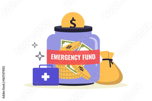 Emergency Fund Savings Illustration. Financial Safety and Security. Vector Flat Illustration