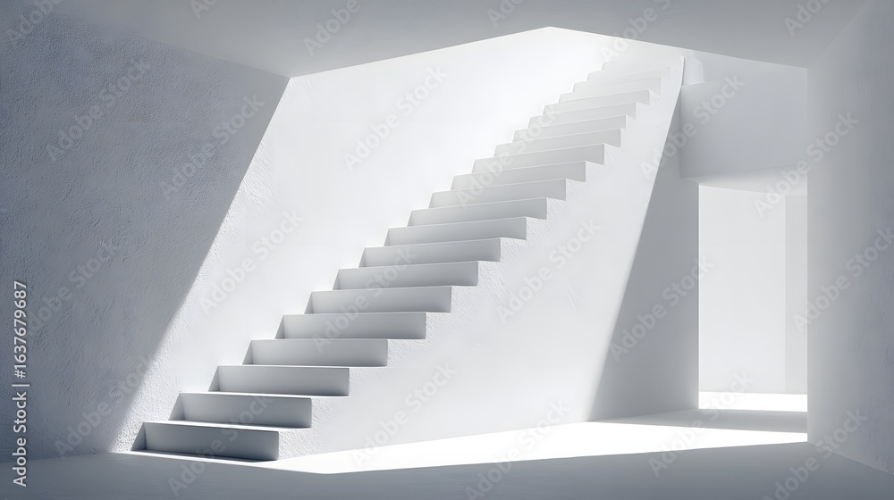 Fototapeta premium White staircase in a minimalist interior space.